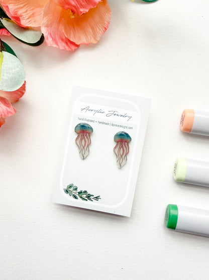 Handmade Acrylic + Resin Stud Earrings | Jellyfish