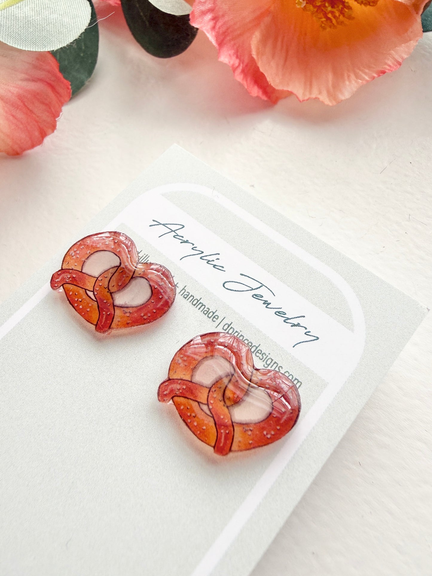 Handmade Acrylic + Resin Stud Earrings | Pretzels
