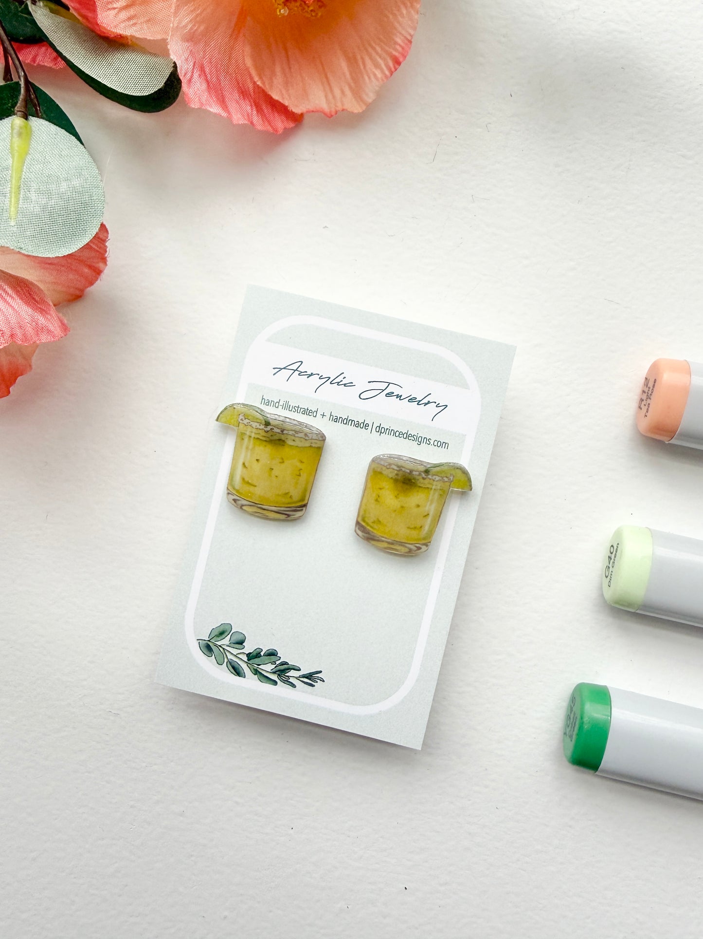 Handmade Acrylic + Resin Stud Earrings | Margaritas