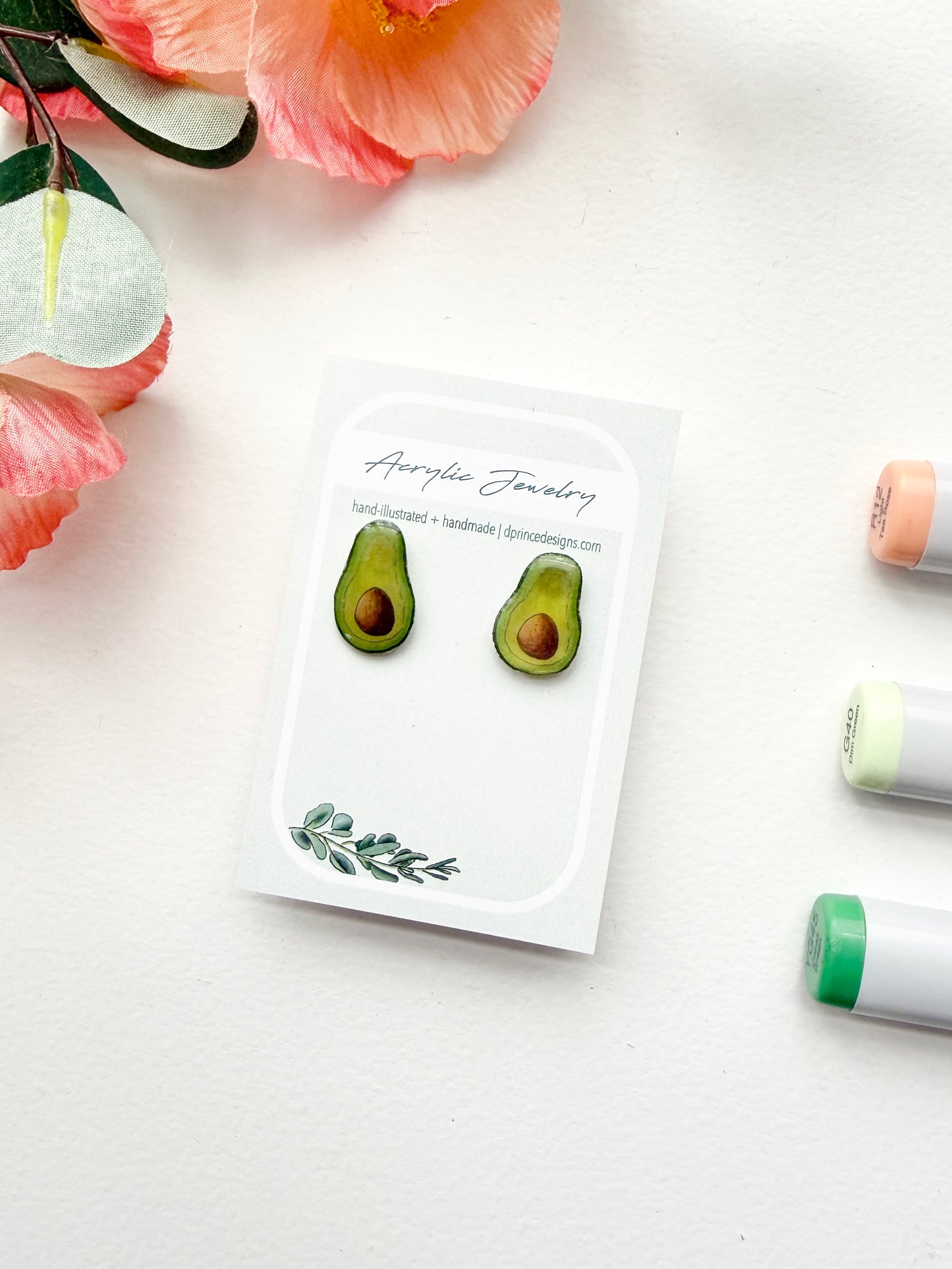 Handmade Acrylic + Resin Stud Earrings | Avocados