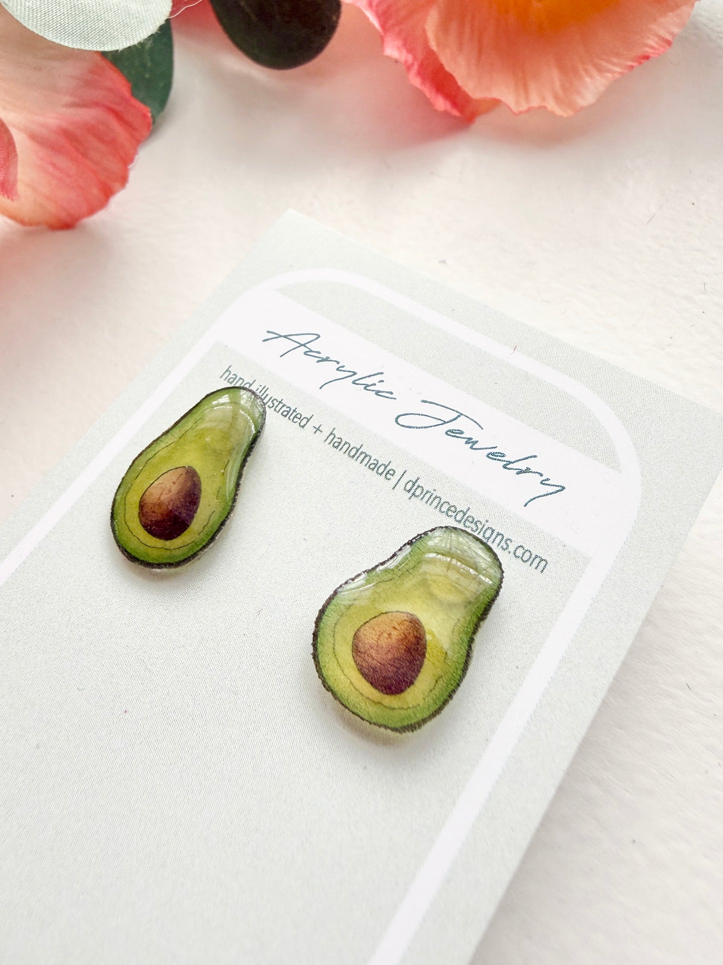 Handmade Acrylic + Resin Stud Earrings | Avocados
