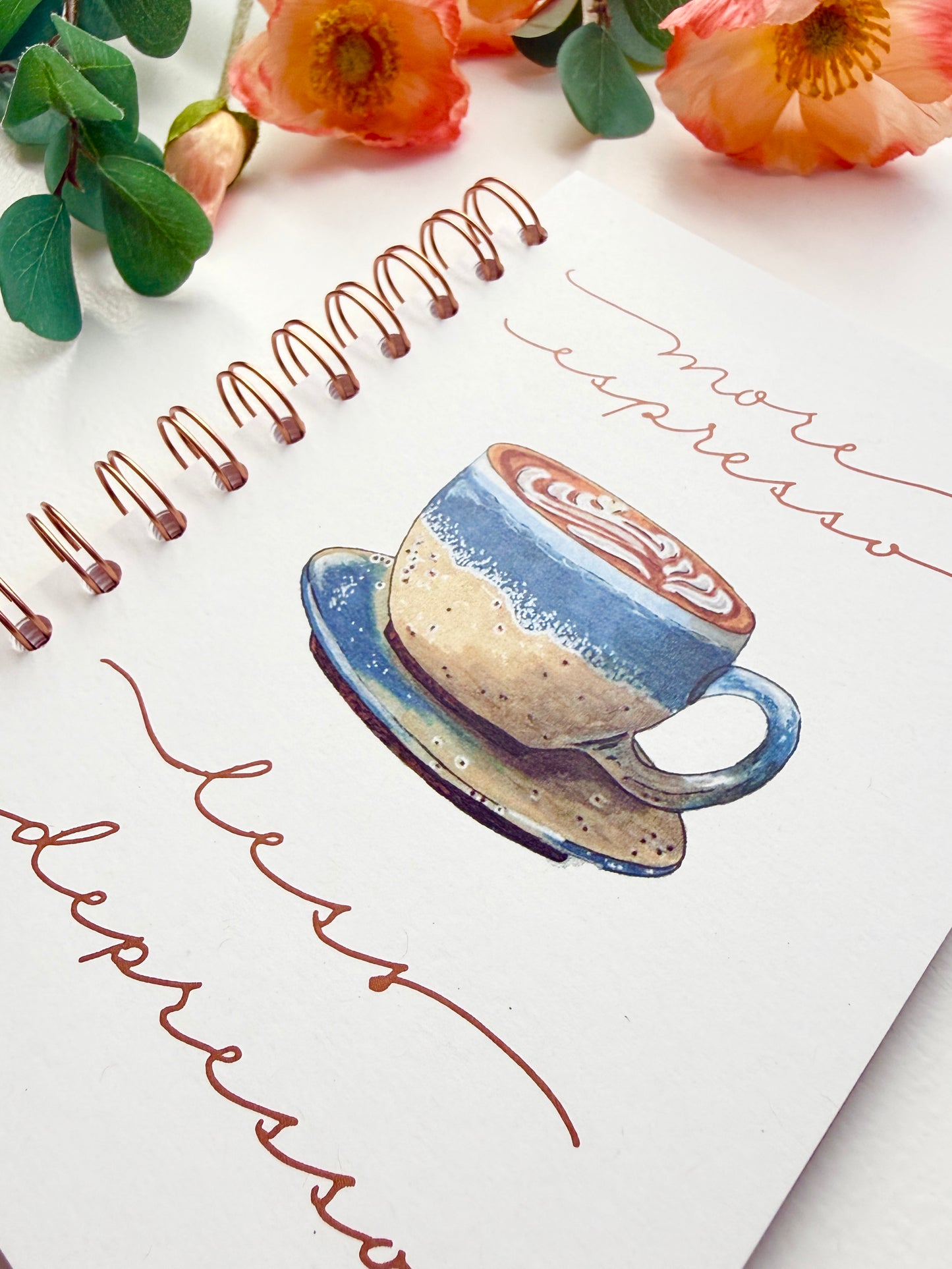 More Espresso Less Depresso | Hand-Illustrated + Handmade Notebook/Sketchbook
