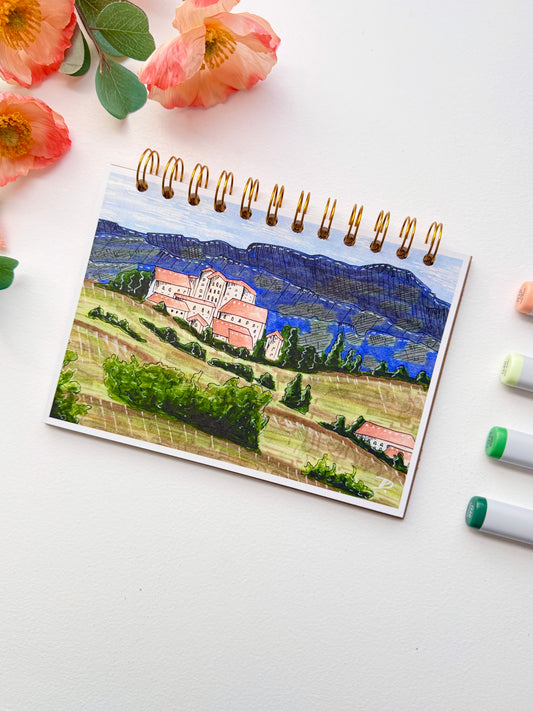 Tuscany, Italy Abstract Hand-Illustrated + Handmade Notebook/Sketchbook