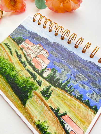 Tuscany, Italy Abstract Hand-Illustrated + Handmade Notebook/Sketchbook