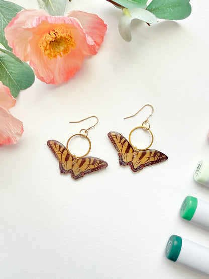 Hand-Illustrated Eastern Tiger Swallowtail Butterflies | Handmade Acrylic + Resin Dangle Earrings