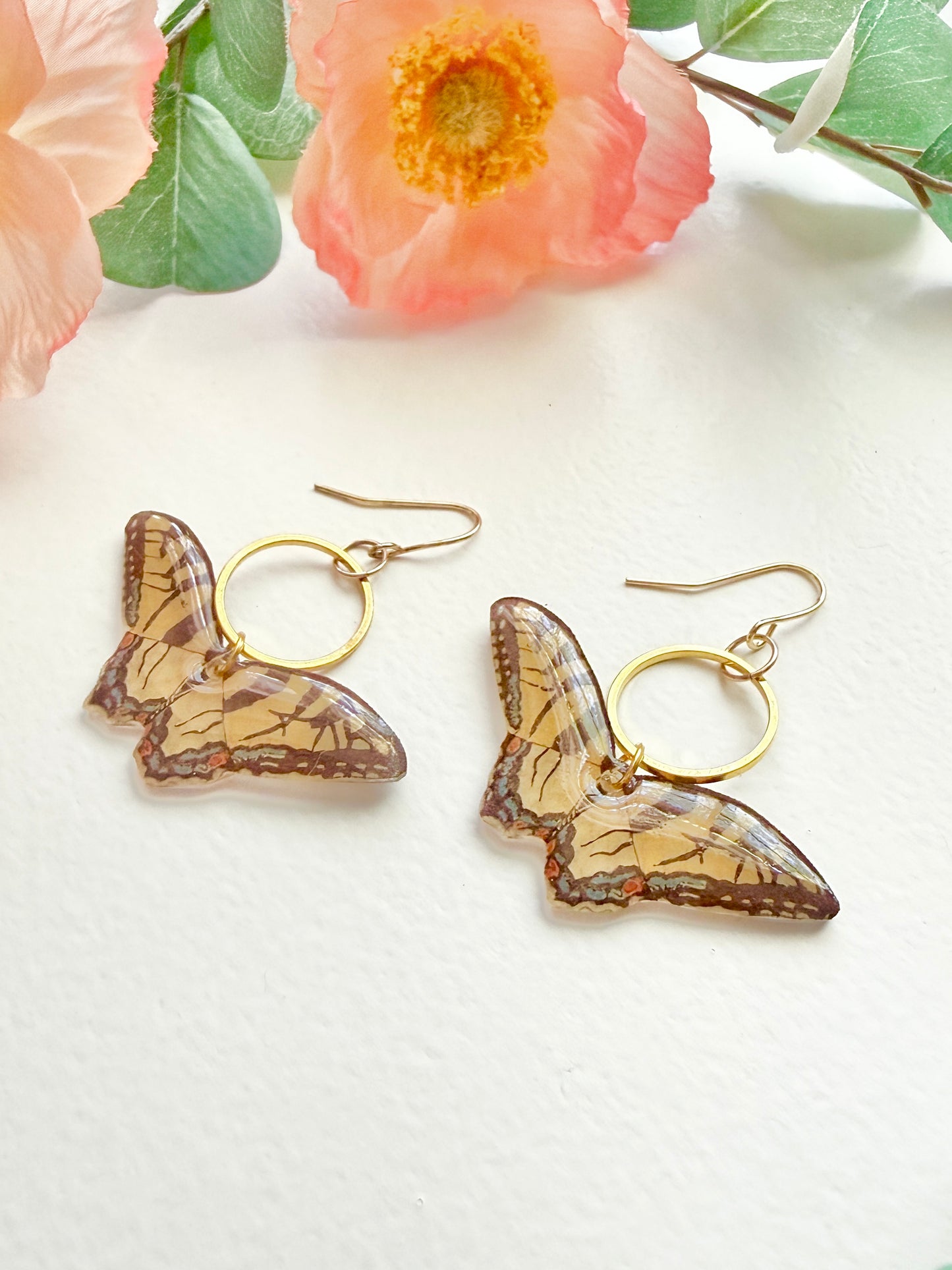 Hand-Illustrated Eastern Tiger Swallowtail Butterflies | Handmade Acrylic + Resin Dangle Earrings
