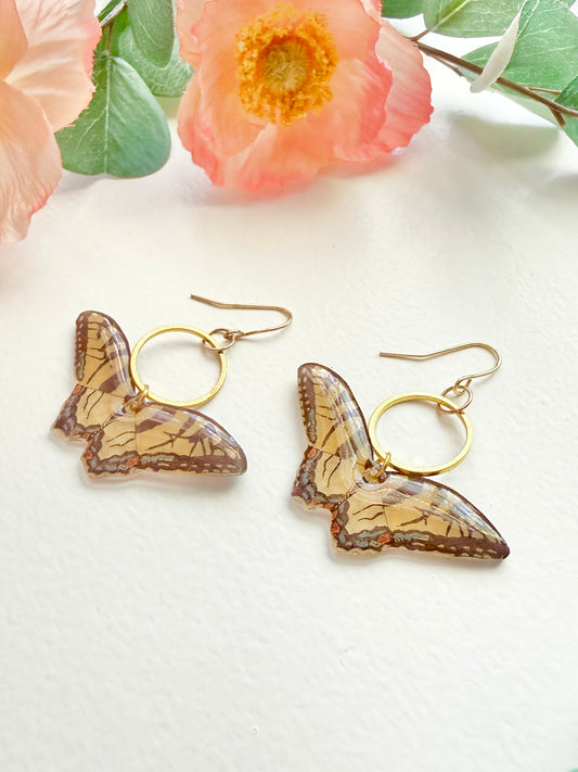 Hand-Illustrated Eastern Tiger Swallowtail Butterflies | Handmade Acrylic + Resin Dangle Earrings
