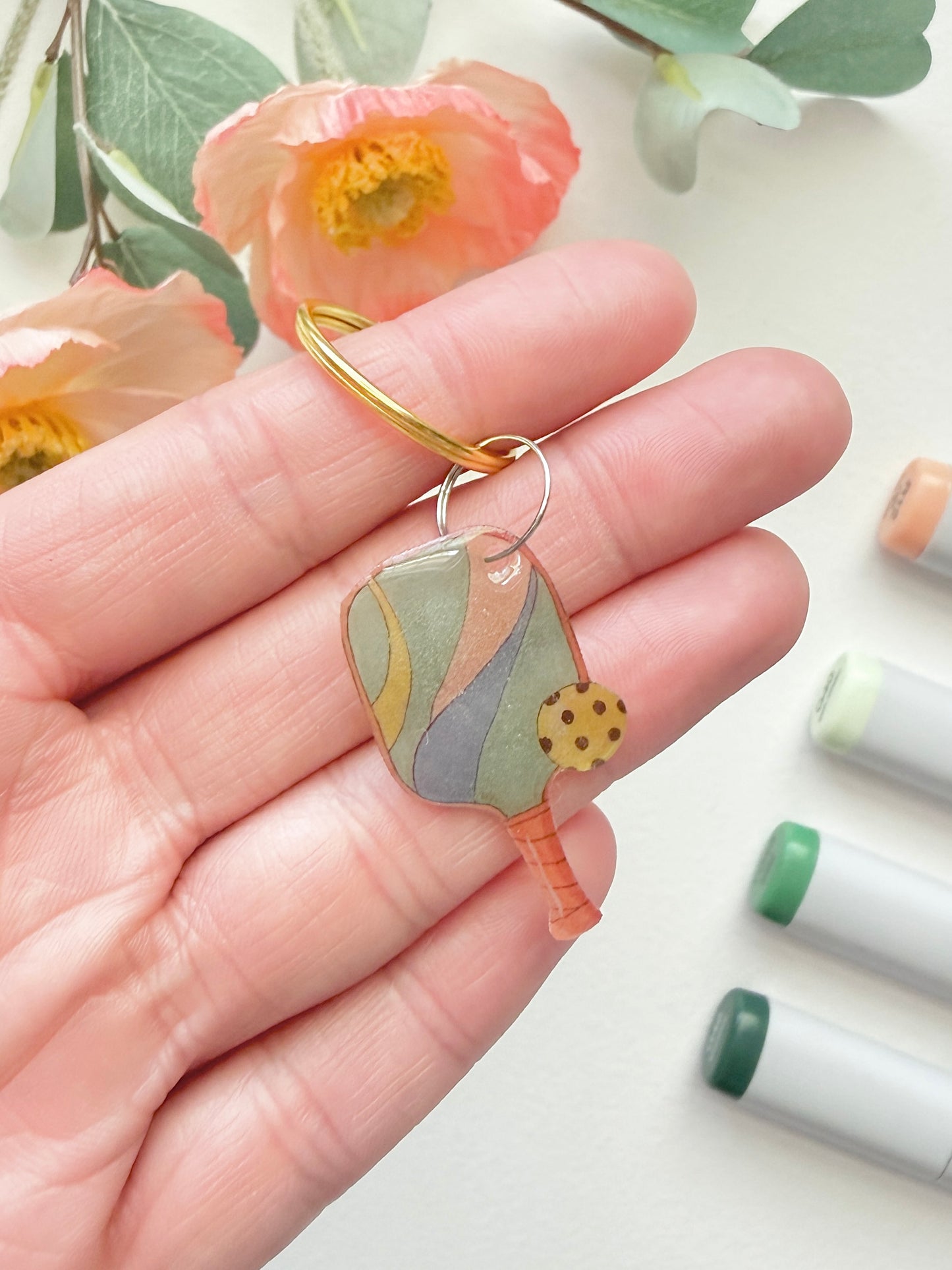 Hand-Illustrated Pickleball| Handmade Acrylic + Resin Keychain/Bag Charm