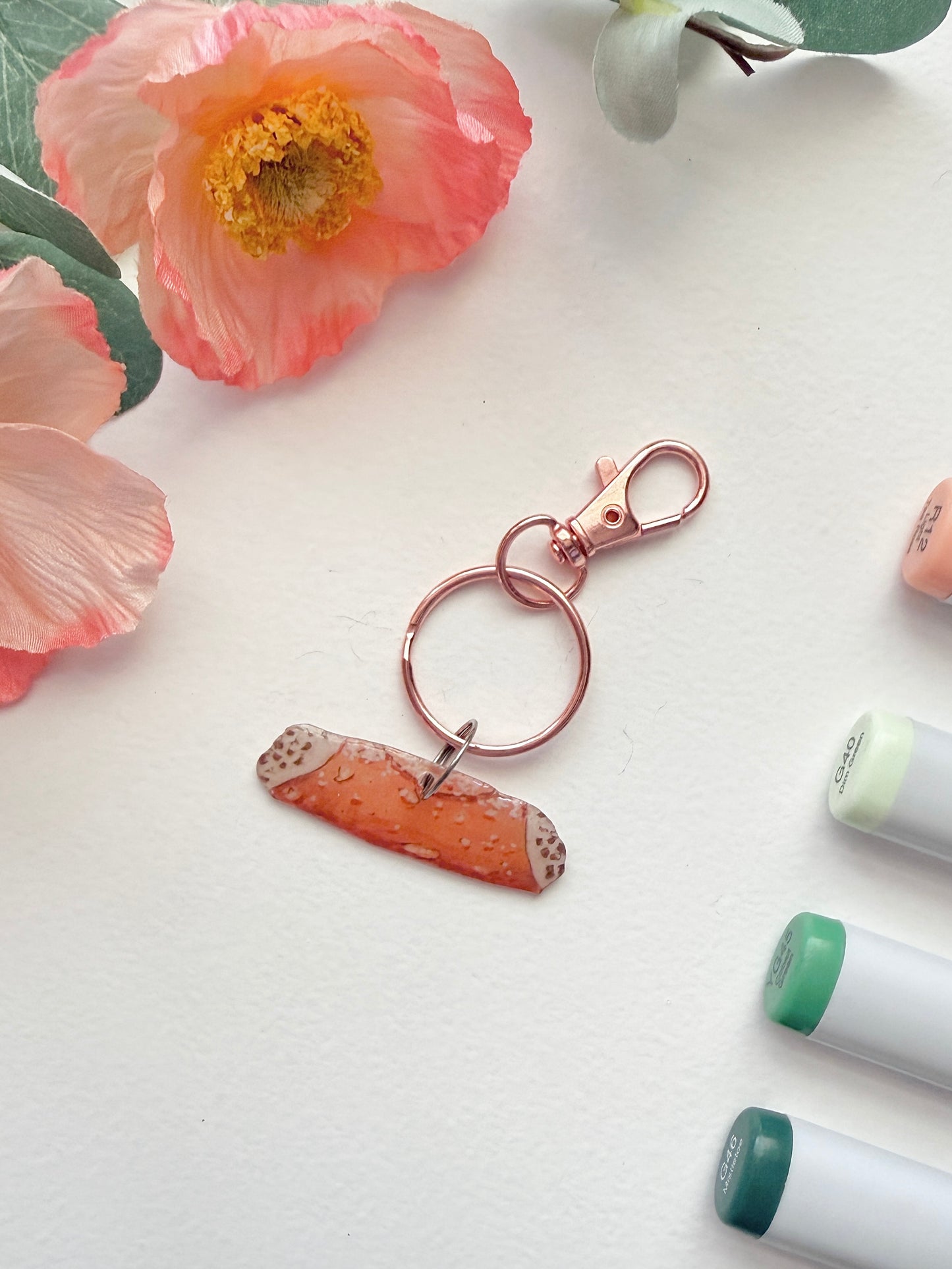 Hand-Illustrated Cannoli | Handmade Acrylic + Resin Keychain/Bag Charm