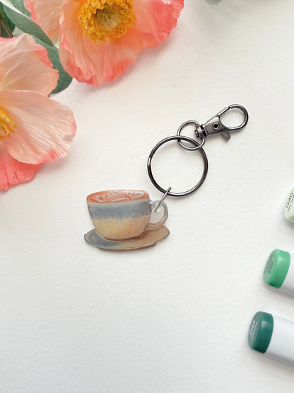 Hand-Illustrated Latte | Handmade Acrylic + Resin Keychain/Bag Charm