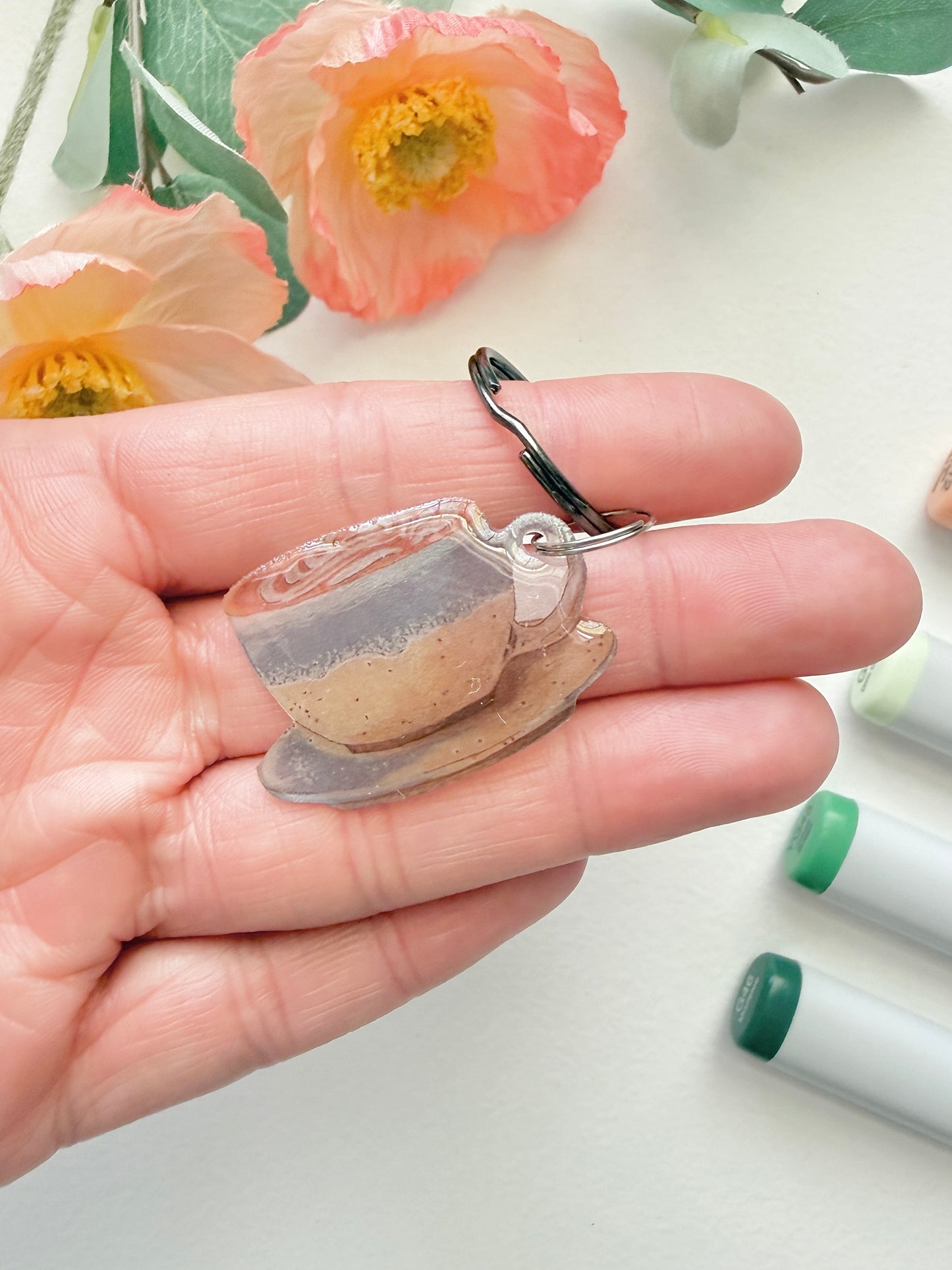 Hand-Illustrated Latte | Handmade Acrylic + Resin Keychain/Bag Charm