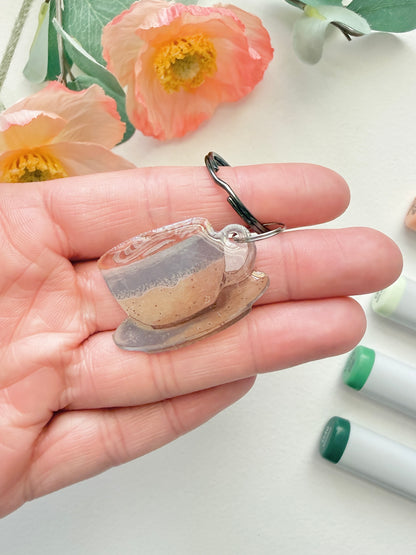 Hand-Illustrated Latte | Handmade Acrylic + Resin Keychain/Bag Charm