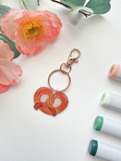 Hand-Illustrated Pretzel | Handmade Acrylic + Resin Keychain/Bag Charm