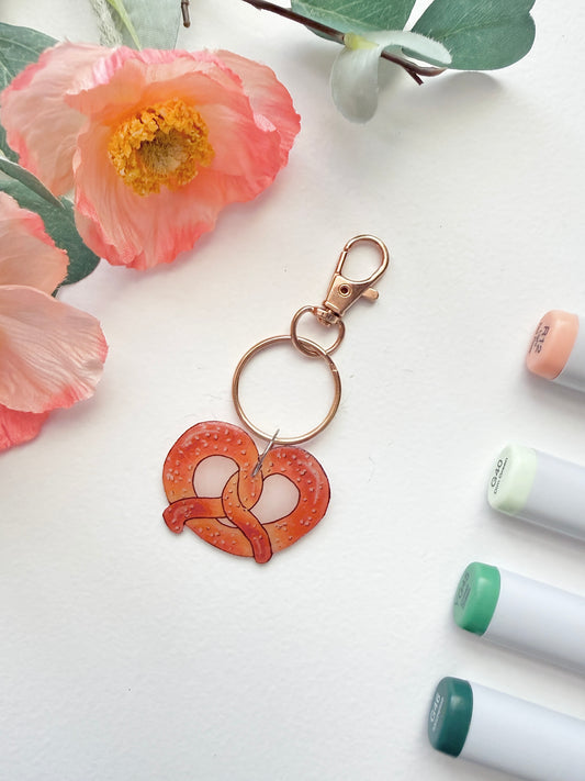 Hand-Illustrated Pretzel | Handmade Acrylic + Resin Keychain/Bag Charm