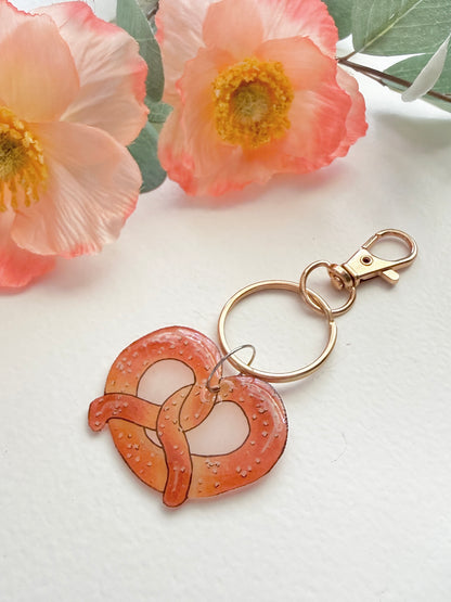 Hand-Illustrated Pretzel | Handmade Acrylic + Resin Keychain/Bag Charm