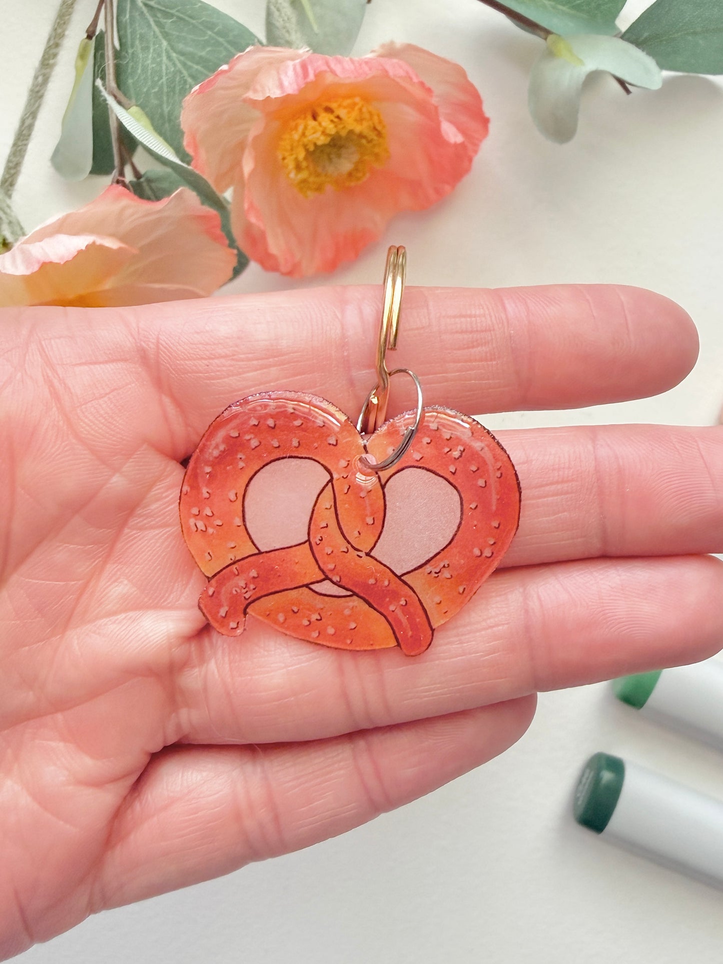 Hand-Illustrated Pretzel | Handmade Acrylic + Resin Keychain/Bag Charm