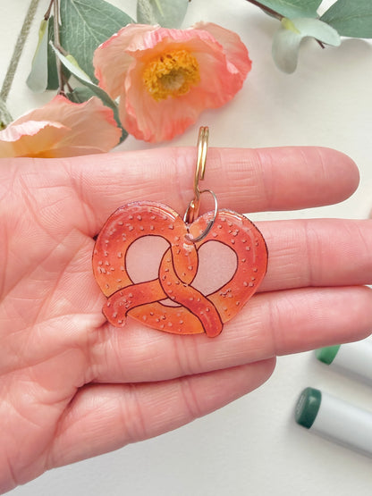 Hand-Illustrated Pretzel | Handmade Acrylic + Resin Keychain/Bag Charm