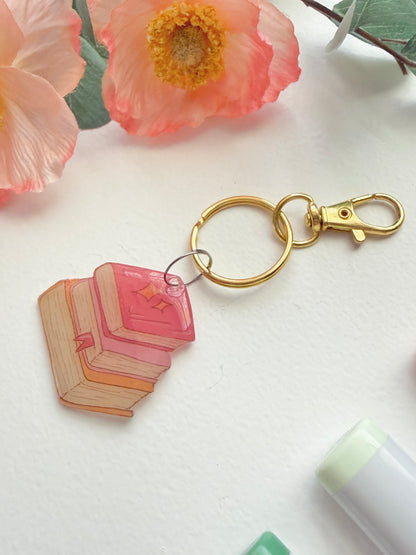 Hand-Illustrated Stack of Books | Handmade Acrylic + Resin Keychain/Bag Charm