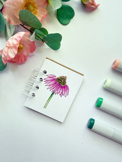 Handmade Mini Notebook/Sketchbook | Purple Coneflower/Echinacea