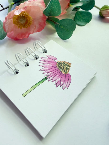 Handmade Mini Notebook/Sketchbook | Purple Coneflower/Echinacea