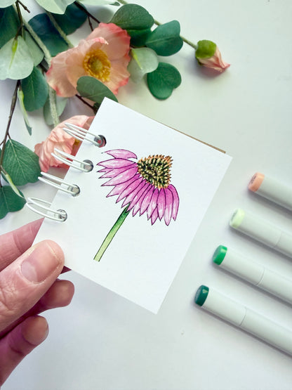 Handmade Mini Notebook/Sketchbook | Purple Coneflower/Echinacea