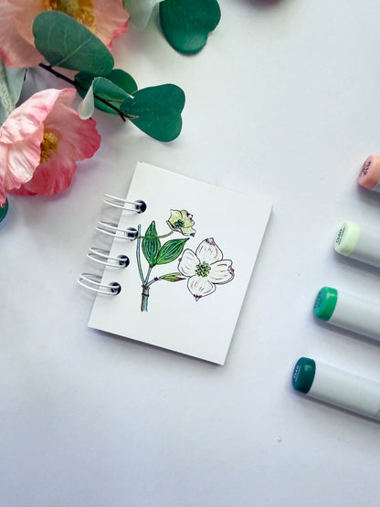 Handmade Mini Notebook/Sketchbook | Dogwood Flower