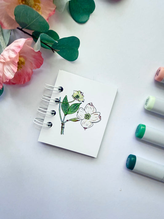 Handmade Mini Notebook/Sketchbook | Dogwood Flower