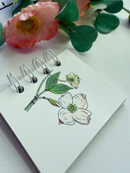 Handmade Mini Notebook/Sketchbook | Dogwood Flower