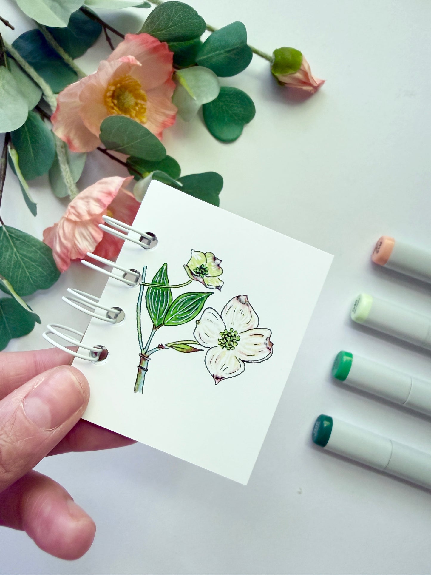 Handmade Mini Notebook/Sketchbook | Dogwood Flower