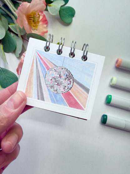Hand-Illustrated + Handmade Mini Notebook/Sketchbook | Disco