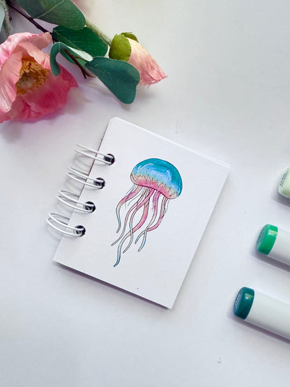 Hand-Illustrated + Handmade Mini Notebook/Sketchbook | Jellyfish