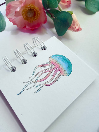 Hand-Illustrated + Handmade Mini Notebook/Sketchbook | Jellyfish