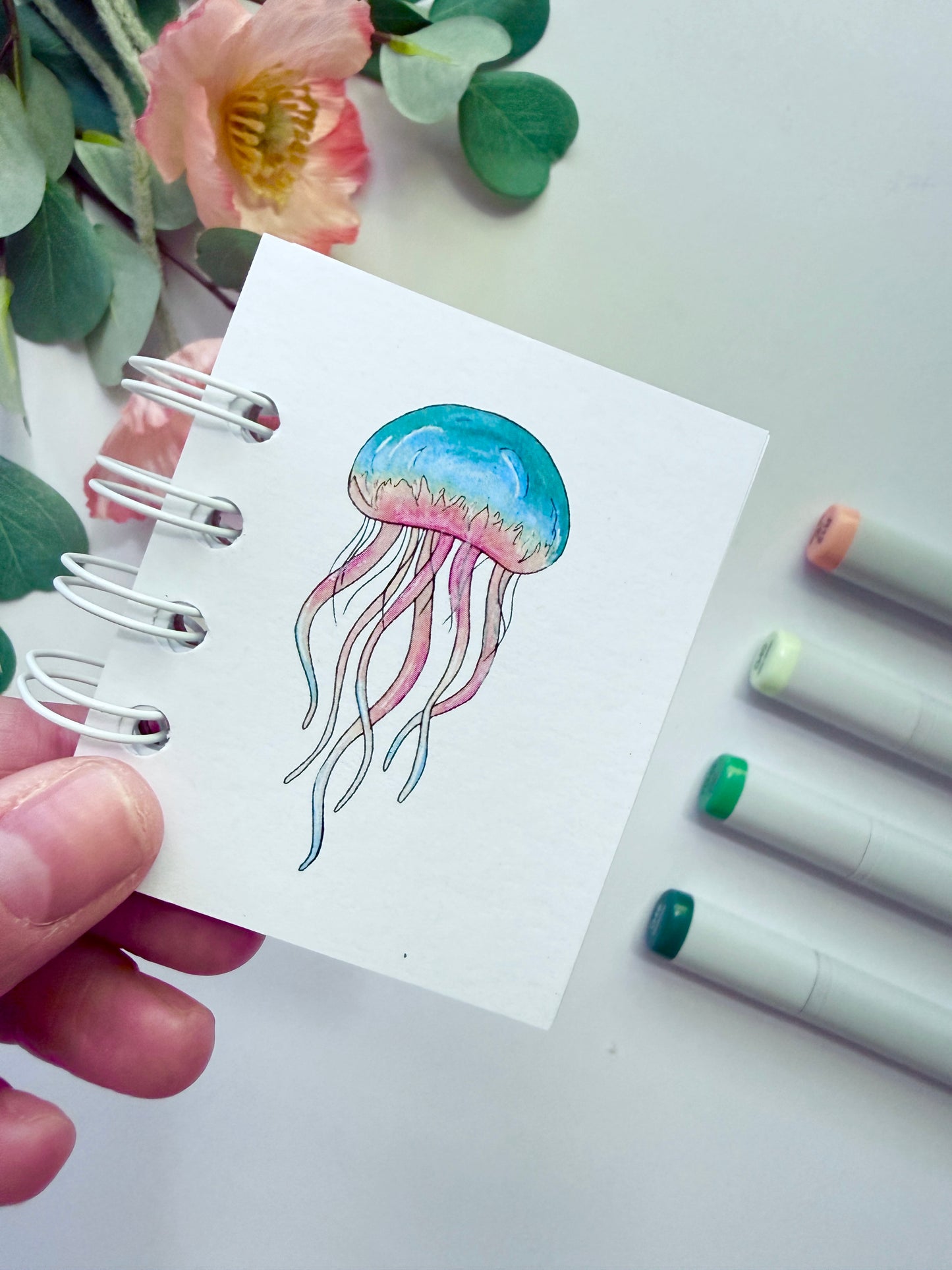 Hand-Illustrated + Handmade Mini Notebook/Sketchbook | Jellyfish