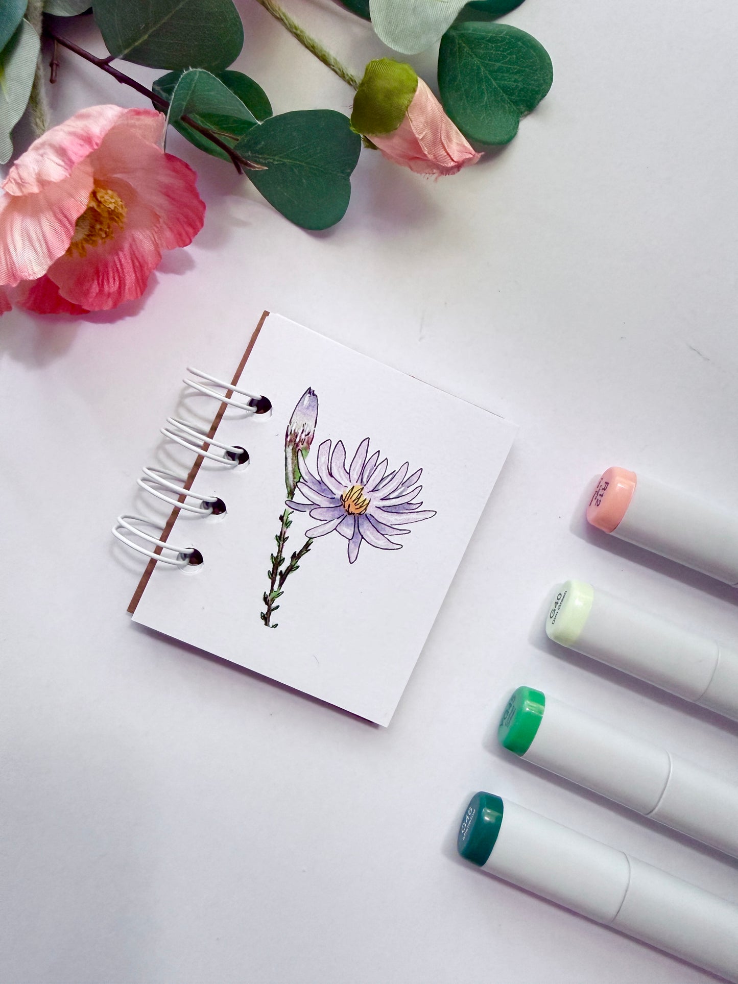 Handmade Mini Notebook/Sketchbook | Purple Aster