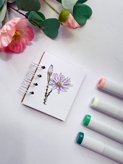 Handmade Mini Notebook/Sketchbook | Purple Aster
