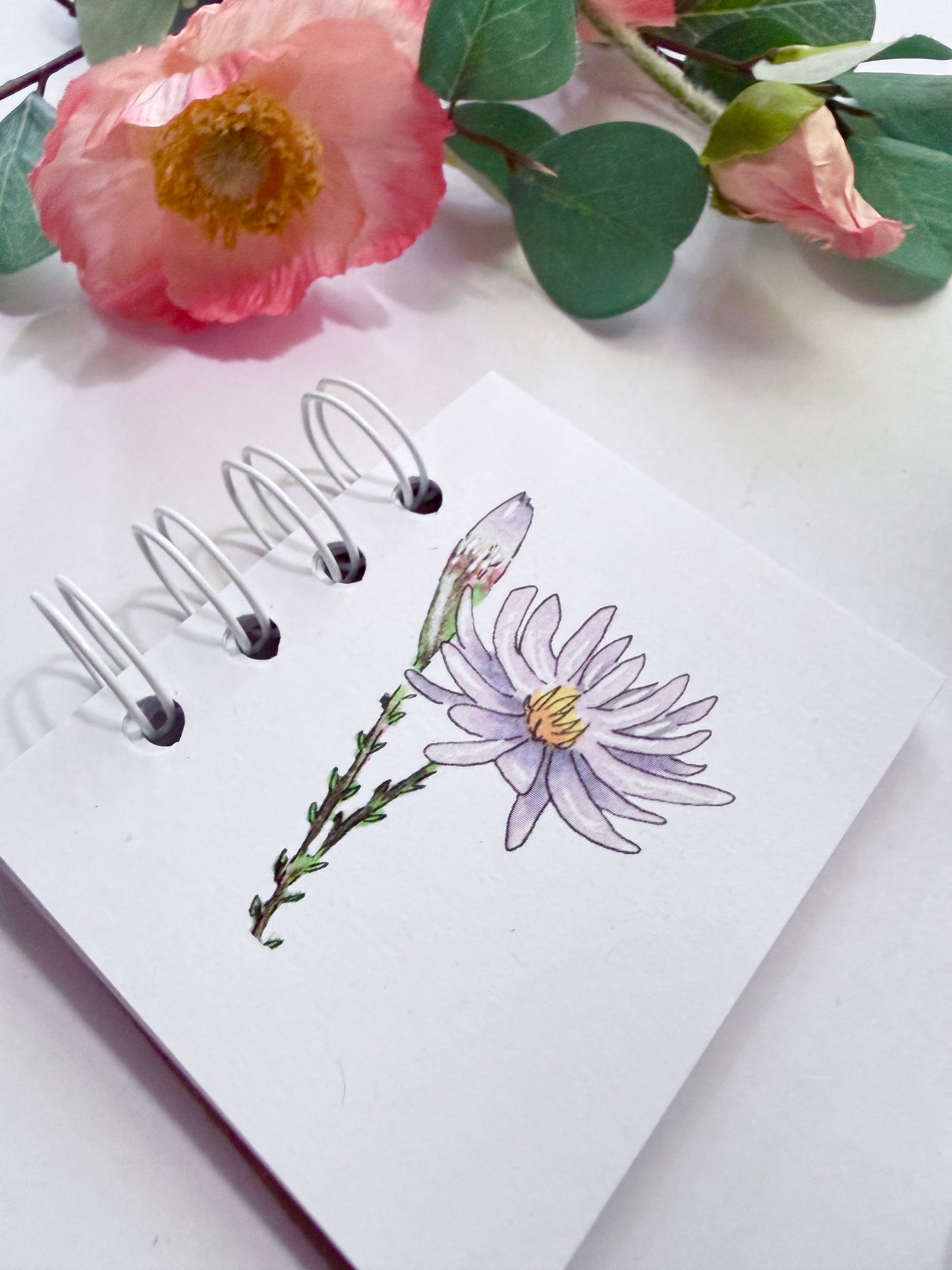 Handmade Mini Notebook/Sketchbook | Purple Aster
