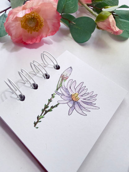 Handmade Mini Notebook/Sketchbook | Purple Aster