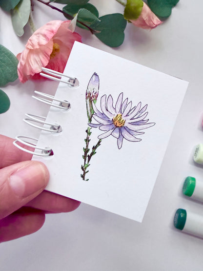 Handmade Mini Notebook/Sketchbook | Purple Aster