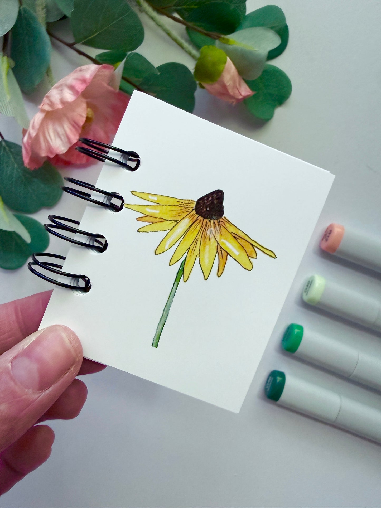 Handmade Mini Notebook/Sketchbook | Black Eyed Susan Flower