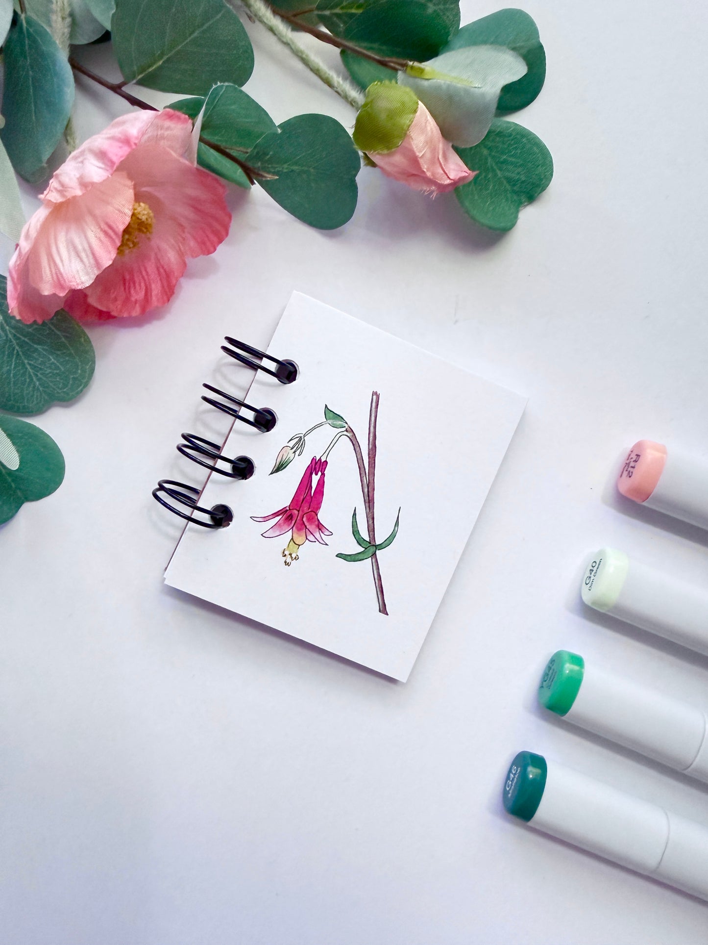 Handmade Mini Notebook/Sketchbook | Red Columbine
