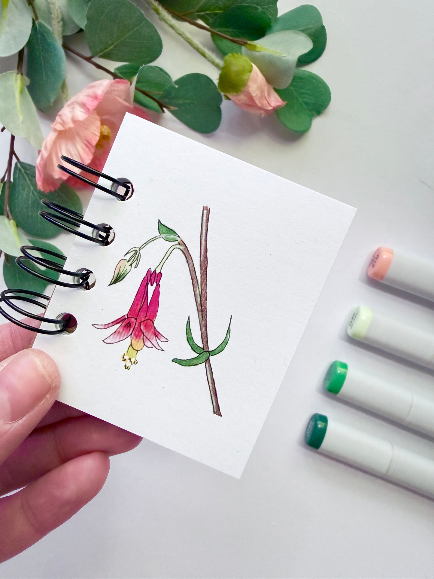 Handmade Mini Notebook/Sketchbook | Red Columbine