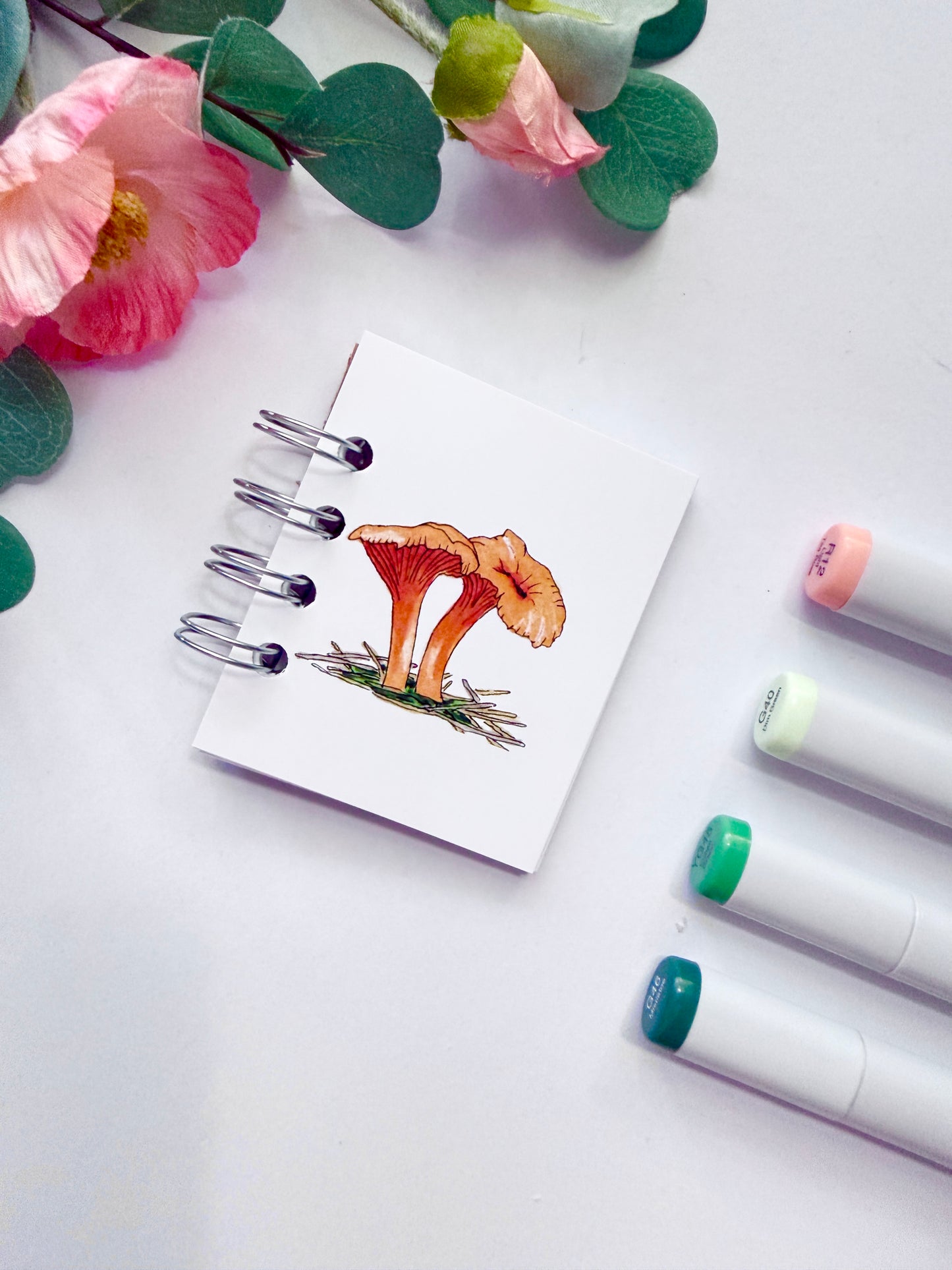 Hand-Illustrated + Handmade Mini Notebook/Sketchbook | Chanterelle Mushroom