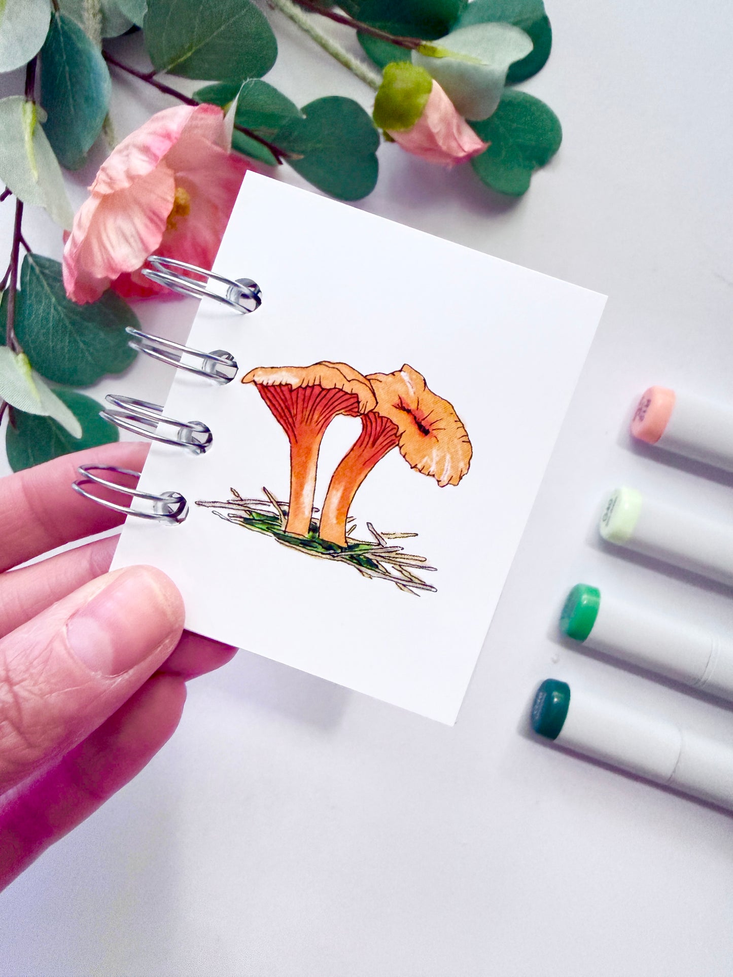 Hand-Illustrated + Handmade Mini Notebook/Sketchbook | Chanterelle Mushroom