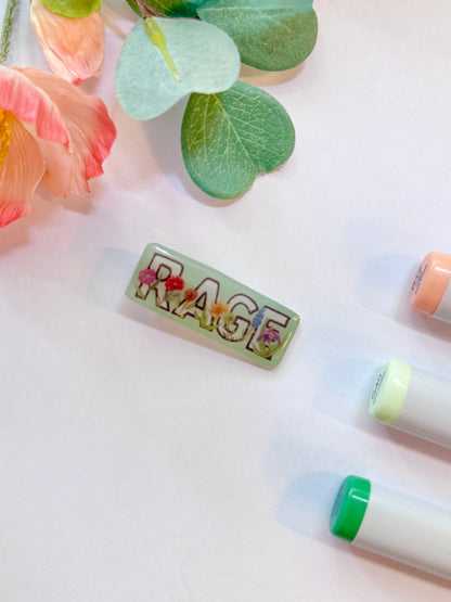 Hand-Illustrated + Handmade Floral RAGE Resin Hair Clip
