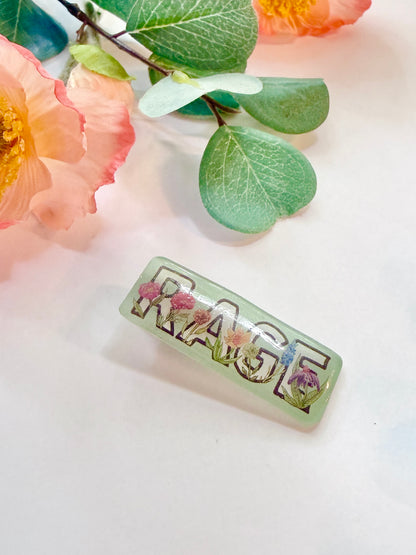 Hand-Illustrated + Handmade Floral RAGE Resin Hair Clip