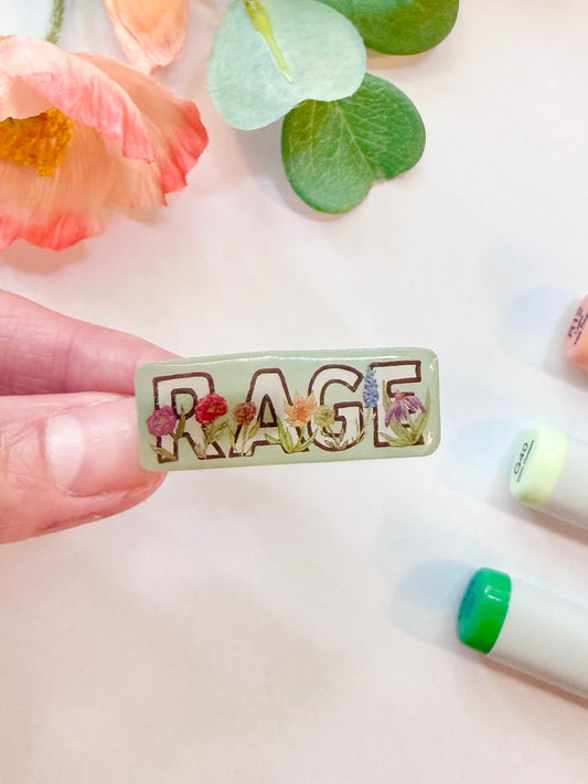 Hand-Illustrated + Handmade Floral RAGE Resin Hair Clip