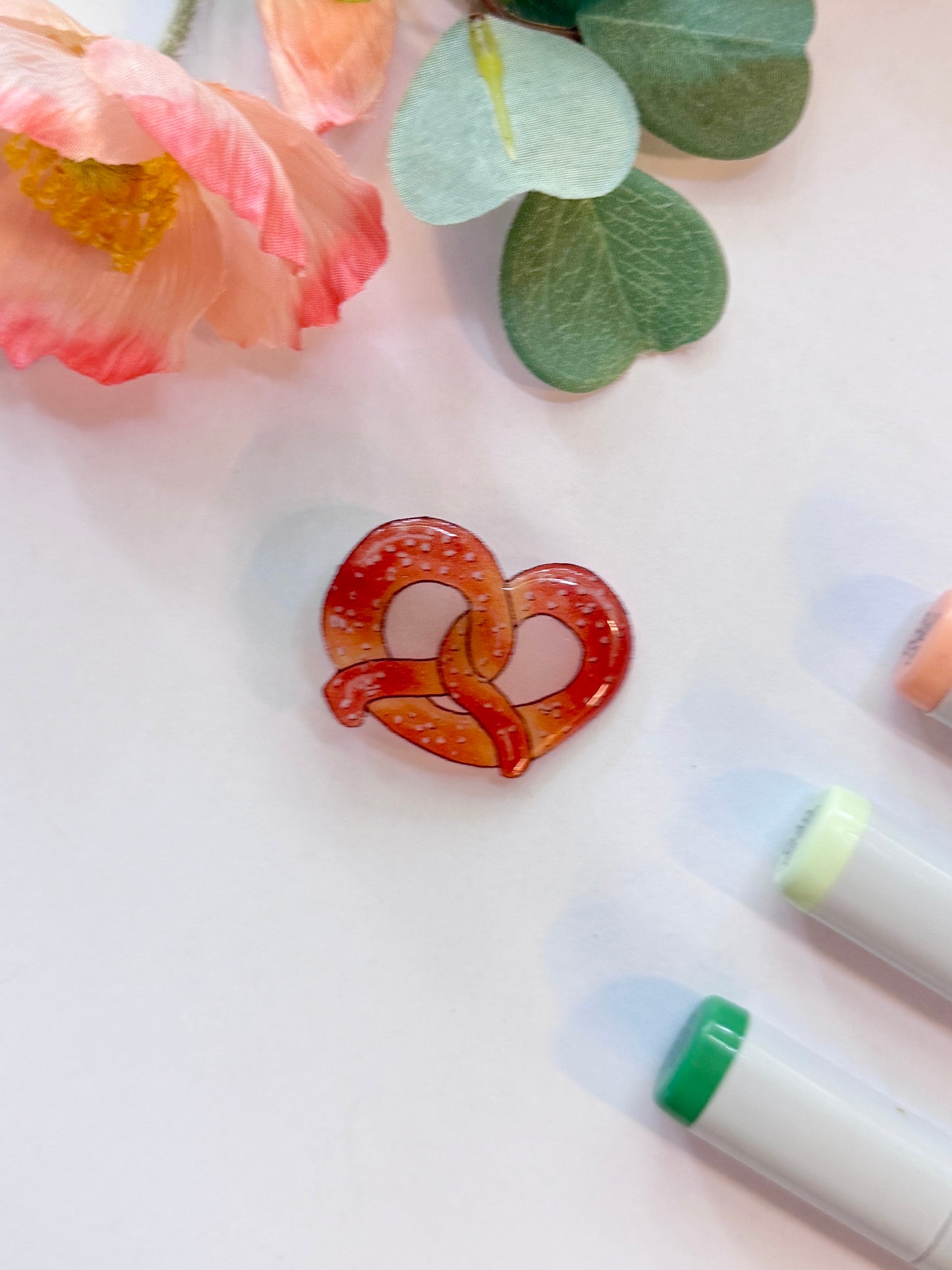 Hand-Illustrated + Handmade Pretzel Resin Hair Clip