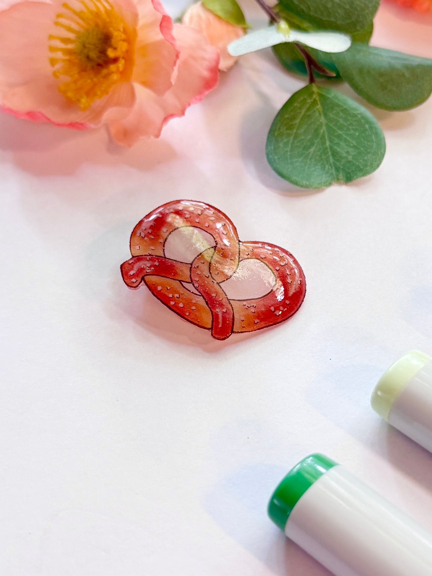 Hand-Illustrated + Handmade Pretzel Resin Hair Clip