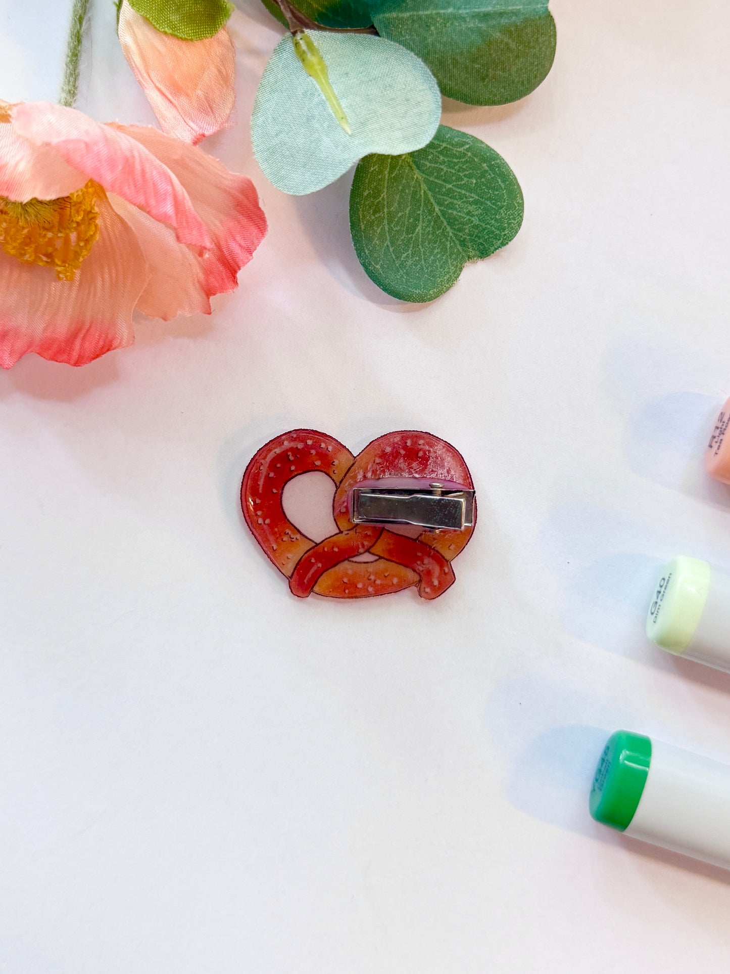 Hand-Illustrated + Handmade Pretzel Resin Hair Clip