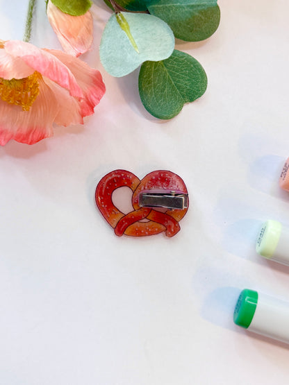 Hand-Illustrated + Handmade Pretzel Resin Hair Clip